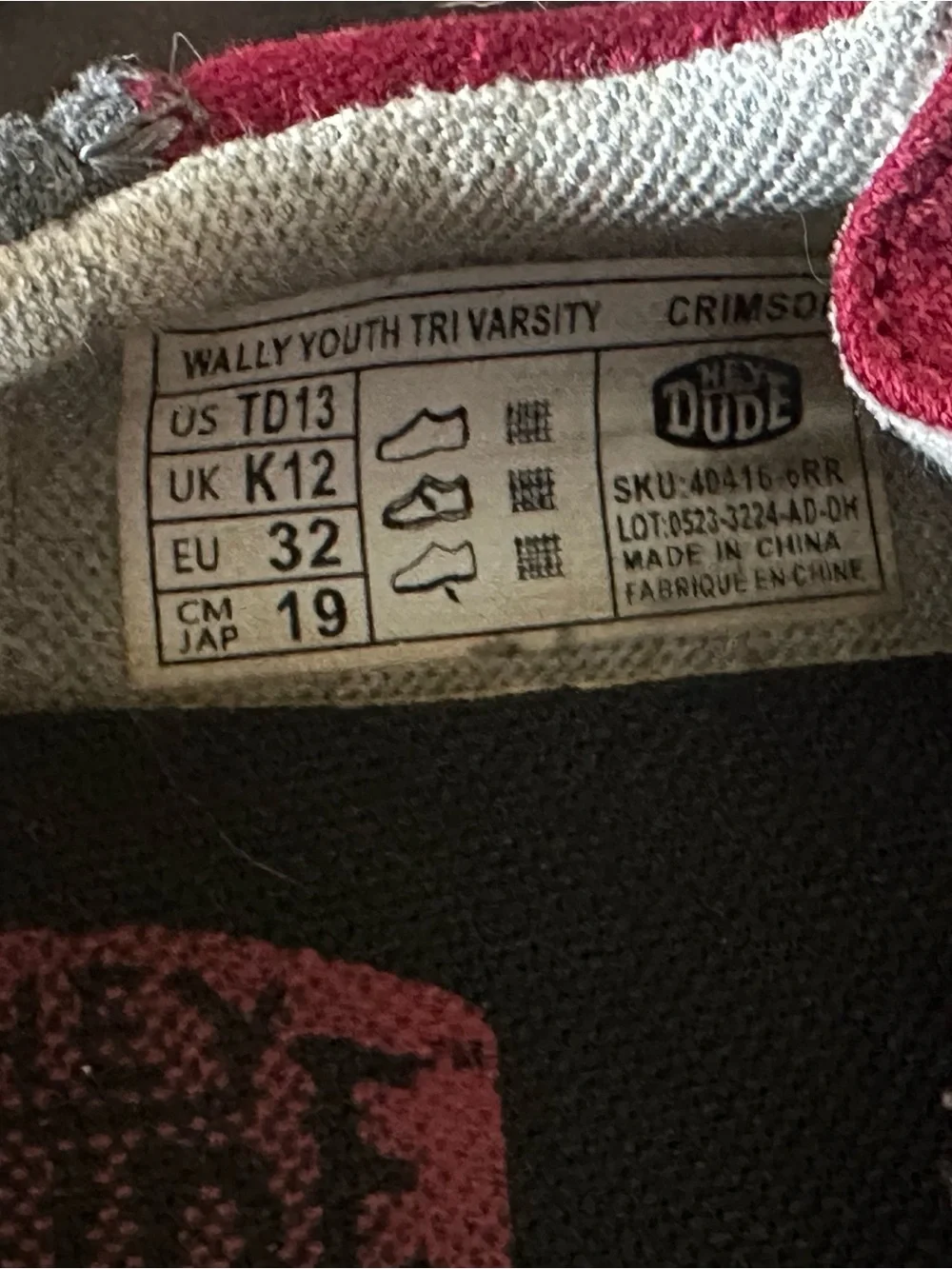 Hey Dude Grey and Crimson Youth Slip-On Sneakers